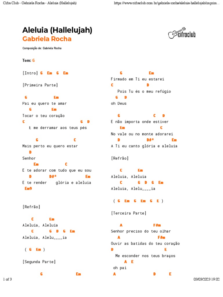 Cifra Club Gabriela Rocha Aleluia (Hallelujah) PDF