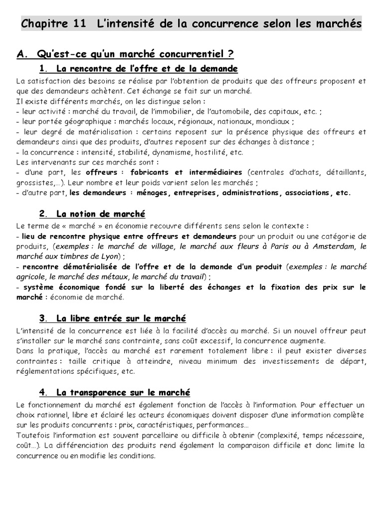Intensité et Types de Concurrence sur les Marchés | PDF | Offre et ...
