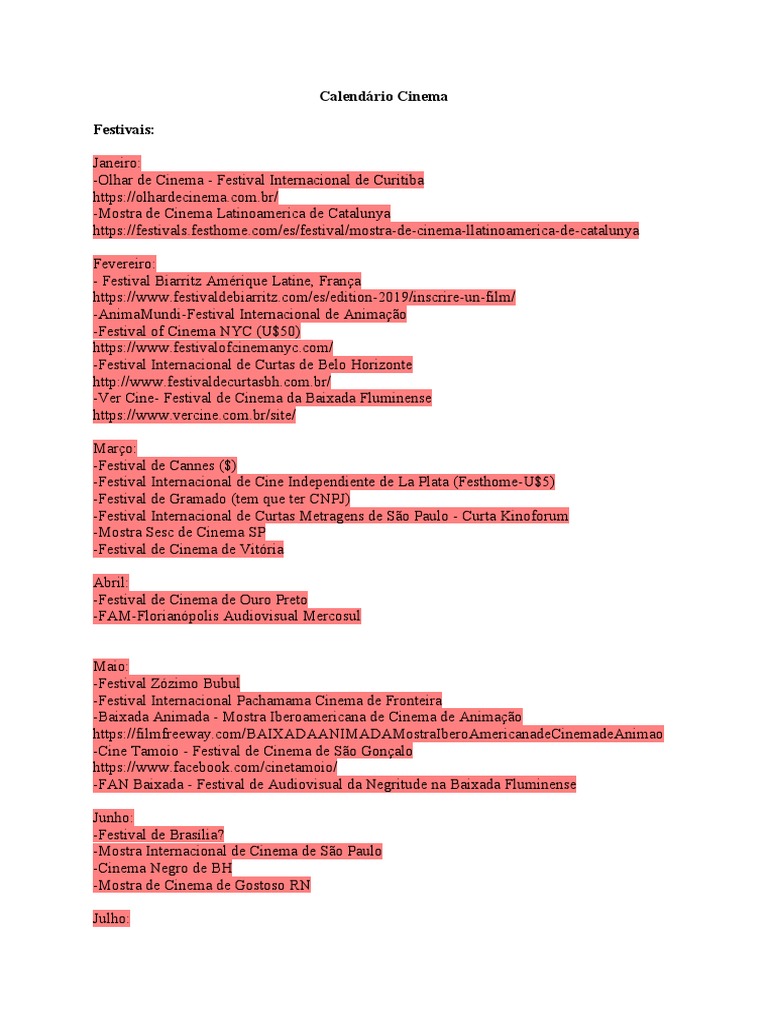 _CALENDÁRIO CINEMA | PDF