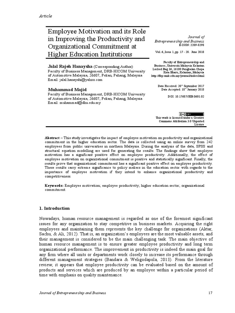 Employee Motivation and Its Role in Improving The | PDF | Motivation