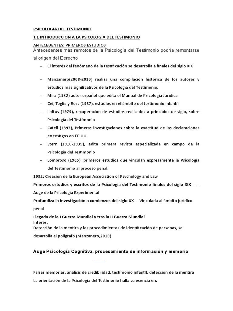 Psicologia Del Testimonio | PDF | Memoria | Recuperar (memoria)