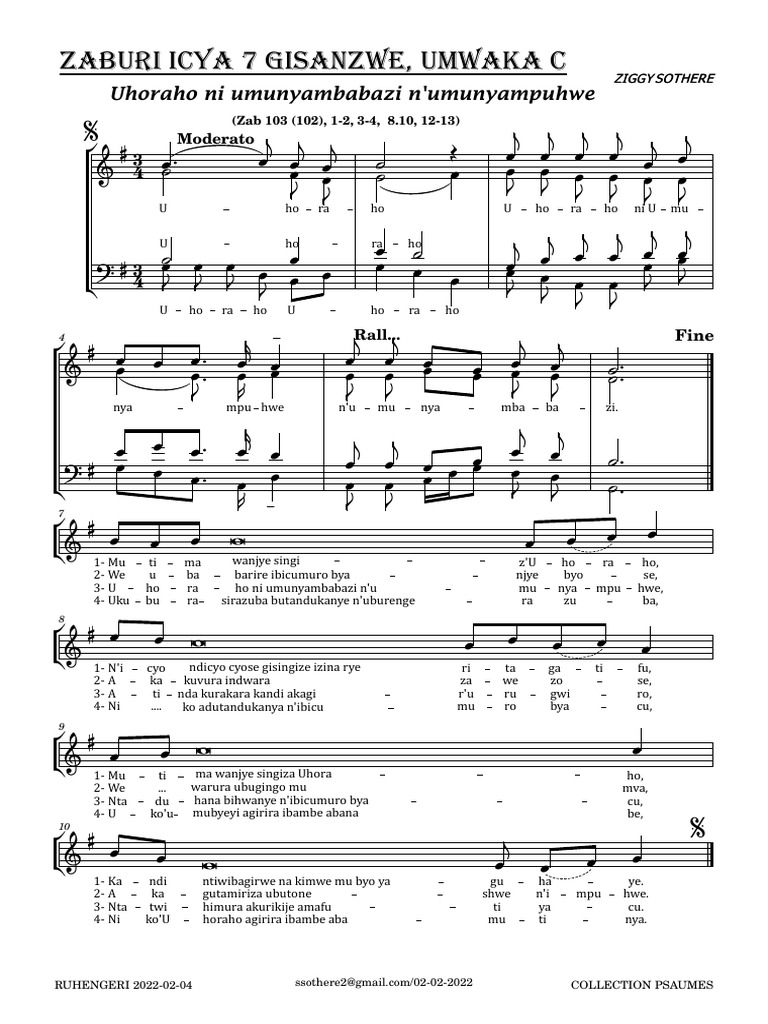 Zaburi 103 Analyzed In Rwandan Music Notation Pdf