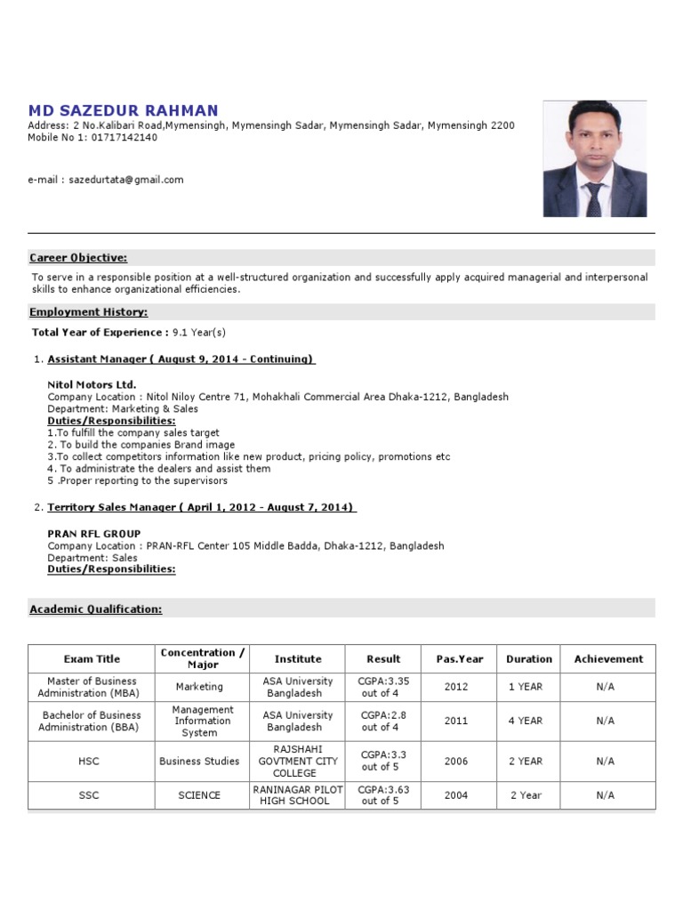 MD Sazedur Rahman CV | PDF | Bangladesh
