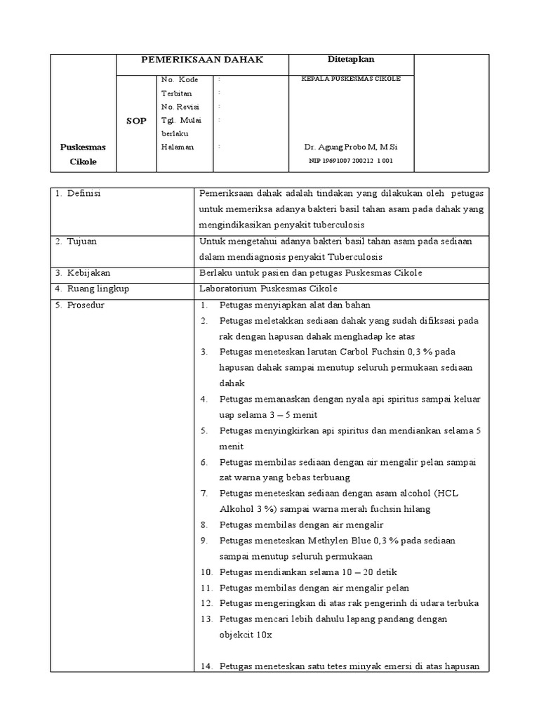 SOP Pemeriksaan Dahak S PDF
