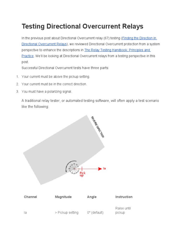Directional Overcurrent Relay Testing Guide | PDF | Relay | Electrical ...