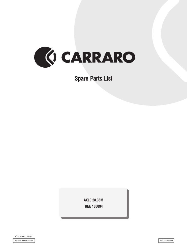 Spare Parts List: AXLE 28.36M REF. 138094 | PDF | Axle | Vehicles