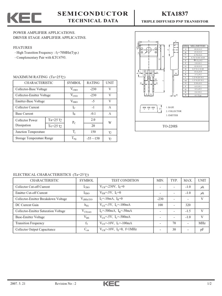 2sa1837-Kta1837 Datasheet - Retroamplis | PDF | Bipolar Junction ...