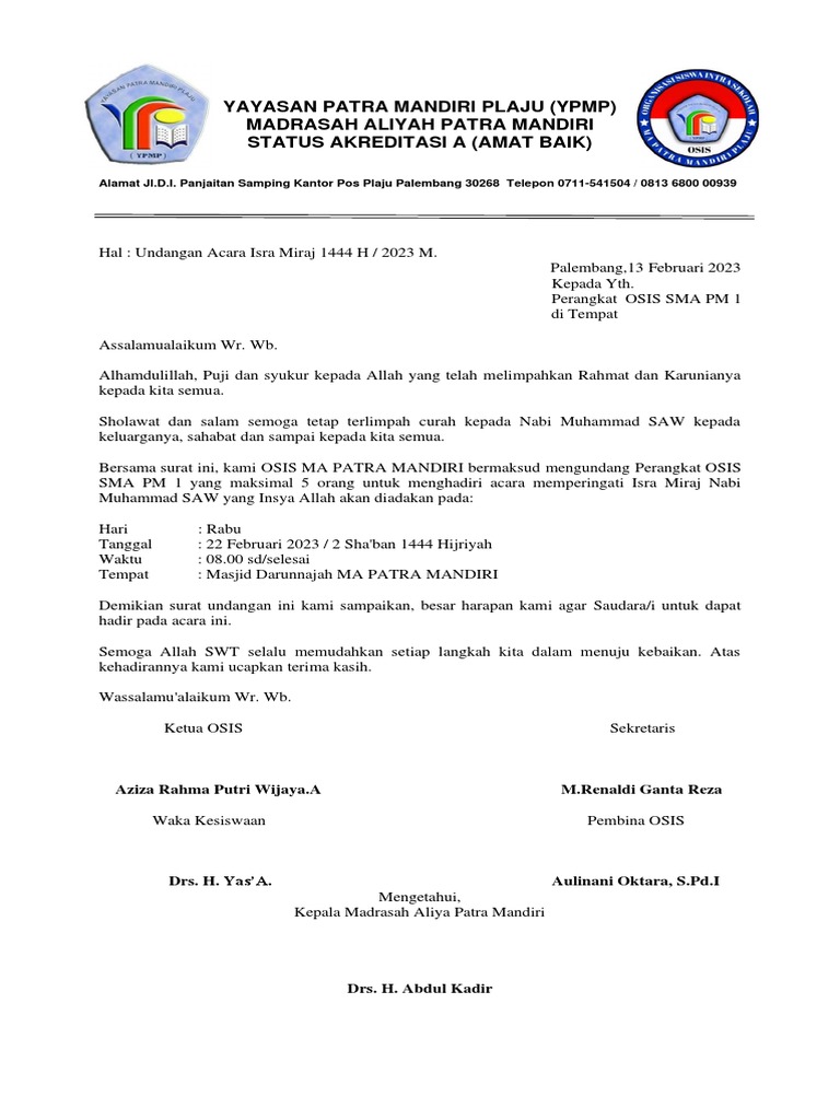 Surat Undangan Peringatan Isra Mi'raj | PDF