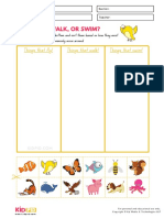 Fly Walk or Swim Sorting Printable Worksheets PDF