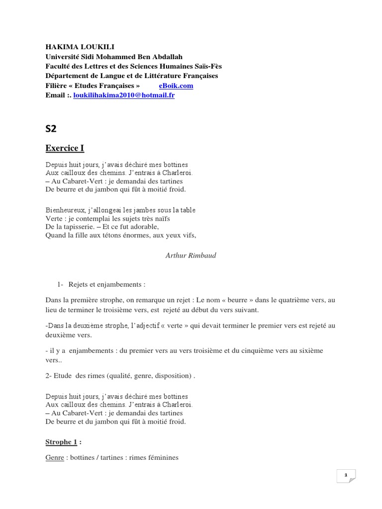 Exercices de versification corrigés 2nde | PDF
