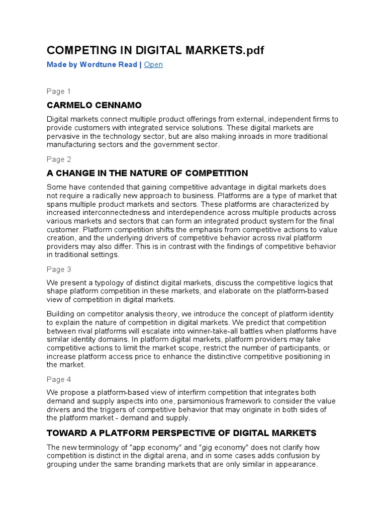 COMPETING IN DIGITAL MARKETS - PDF-WT - Summaries | PDF