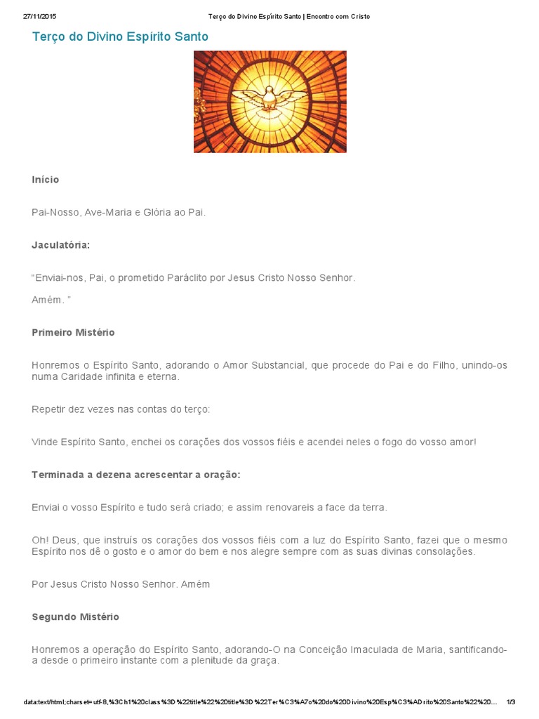 Terço Do Divino Espírito Santo Honrando A Operação Do Espírito Santo
