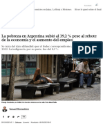 La Pobreza en Argentina Subió Al 39,2 % Pese Al Rebote de La Economía y El Aumento Del Empleo