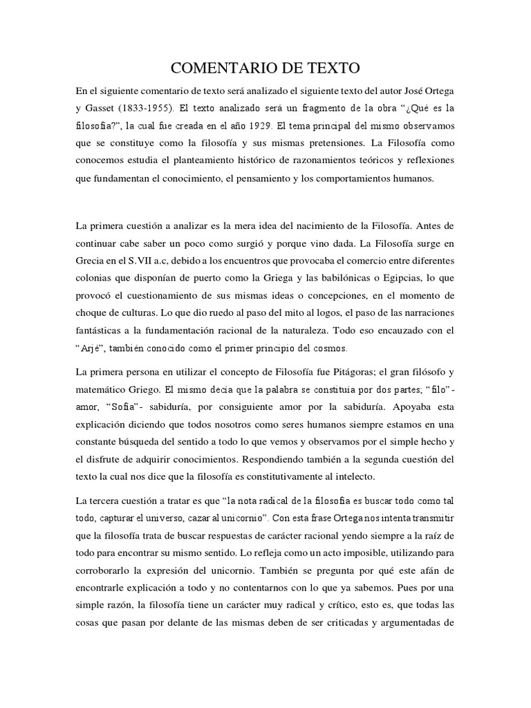 Comentario De Texto De Filosofia Ruben Alvarez 1 Bach PDF Raz n 