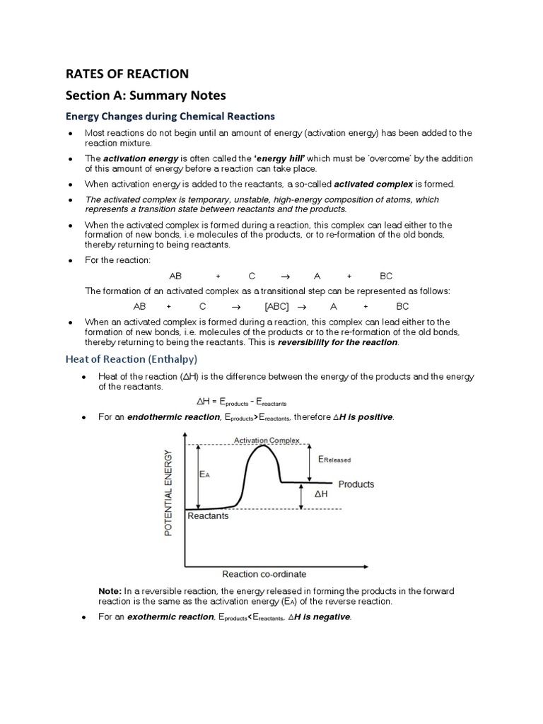 Rates of Reactions Notes and Practice Questions PDF Reaction Rate