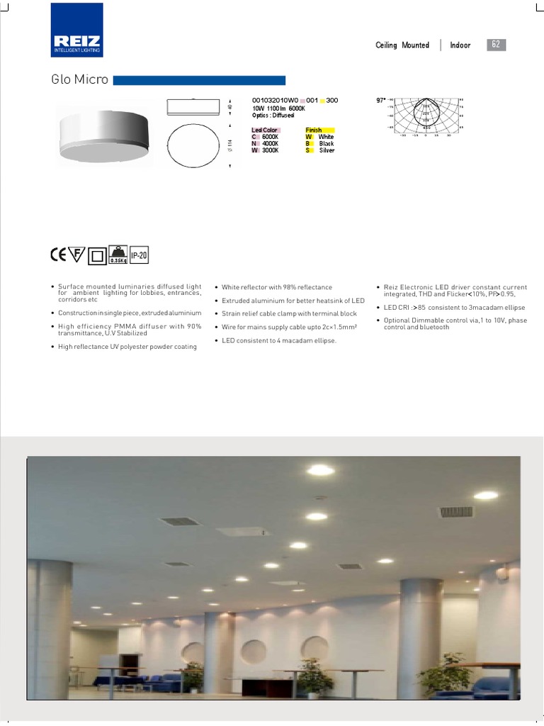 Ceiling Mounted Indoor LED Light Fixture with Diffused Optics and