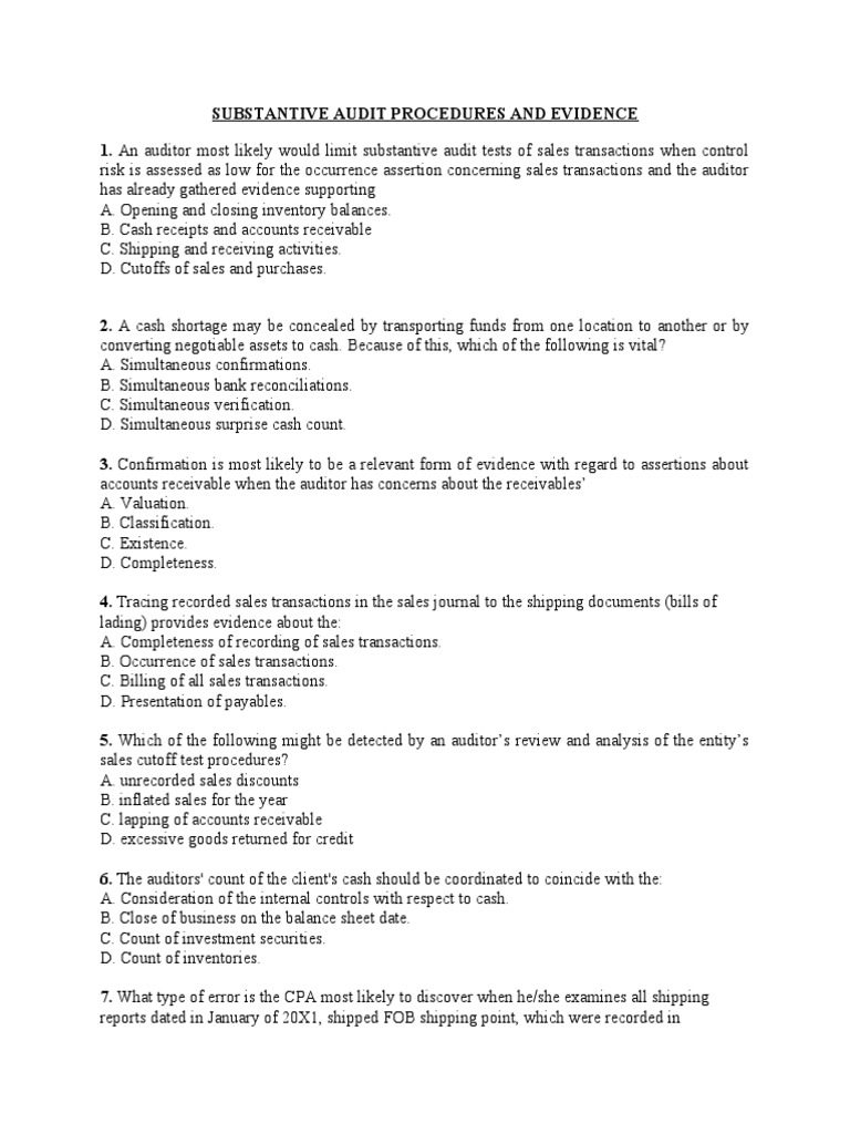 Substantive Audit Procedures Overview | PDF | Financial Audit ...