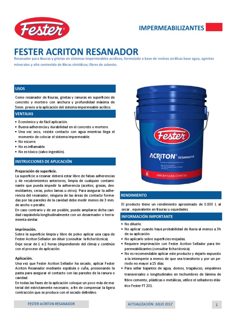 2.fester Acriton Resanador | PDF | Hormigón | Materiales