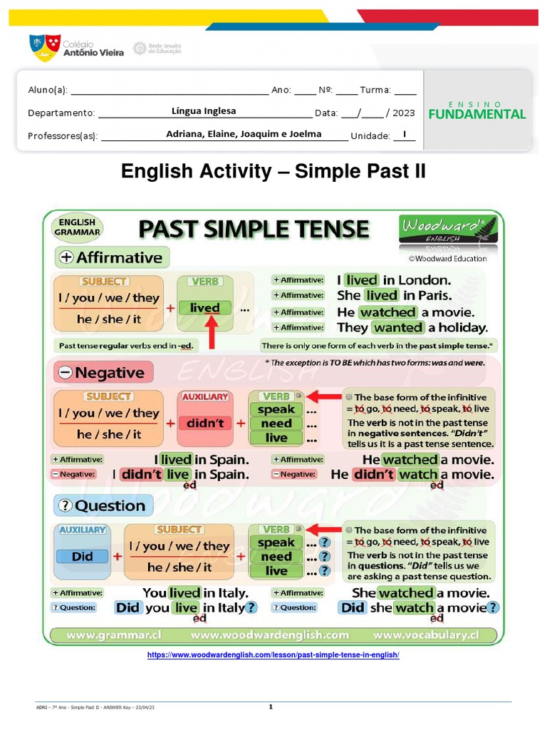 7º Ano Simple Past Ii Answer Key Pdf Syntax Linguistic Morphology