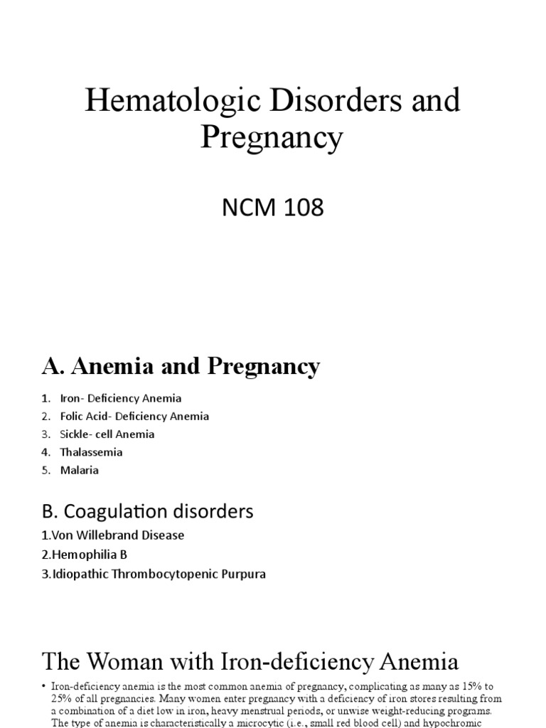 Hematologic Disorders in Pregnancy | PDF | Anemia | Bleeding