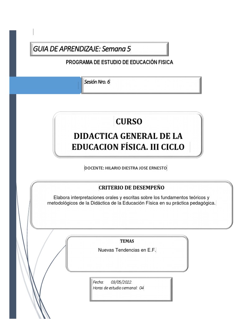 GUIA. 5 DIDÁCTICA GENERAL DE LA EDUCACIÓN FÍSICA - III Ciclo | PDF