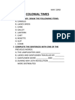Colonial Times Vocabulary and Sentences