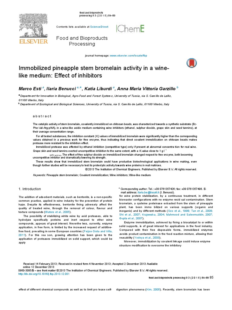 Immobilized Pineapple Stem Bromelain Activity in A WineLike Medium