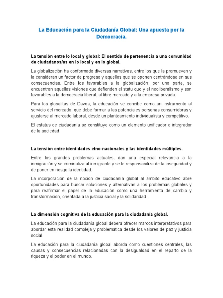 La Educación para La Ciudadanía Global | PDF | Desigualdad social ...