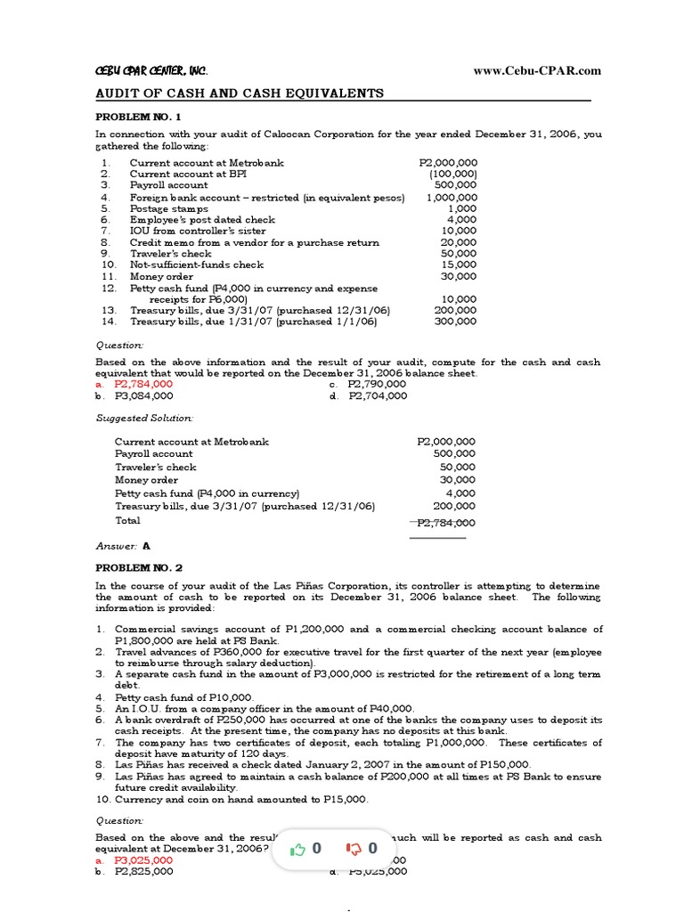 Auditing Problem Cash and Cash Equivalent Compress 1 PDF Cheque