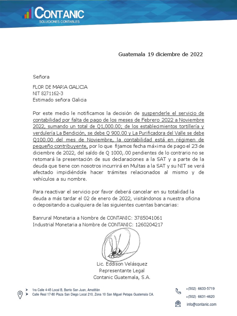 Ejemplo Carta de Suspensión de Servicio PDF