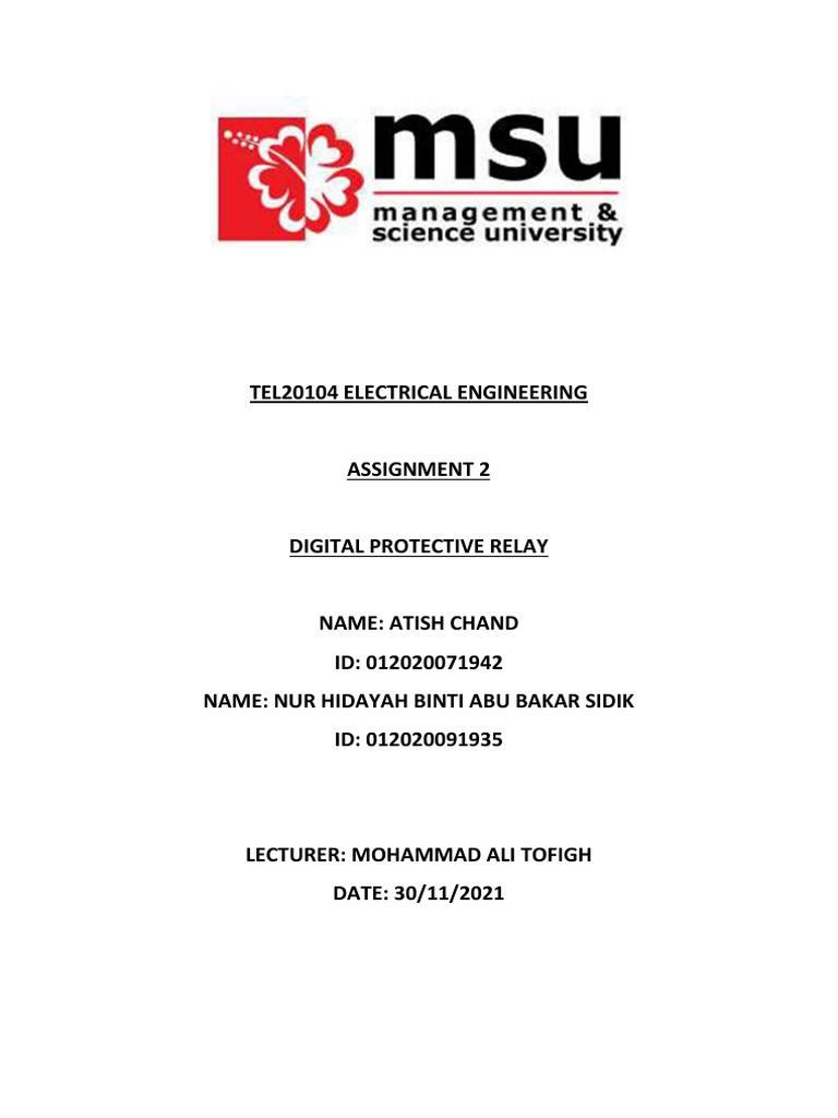 Tel20104 Assignment 2 Digital Protective Relay PDF PDF Relay