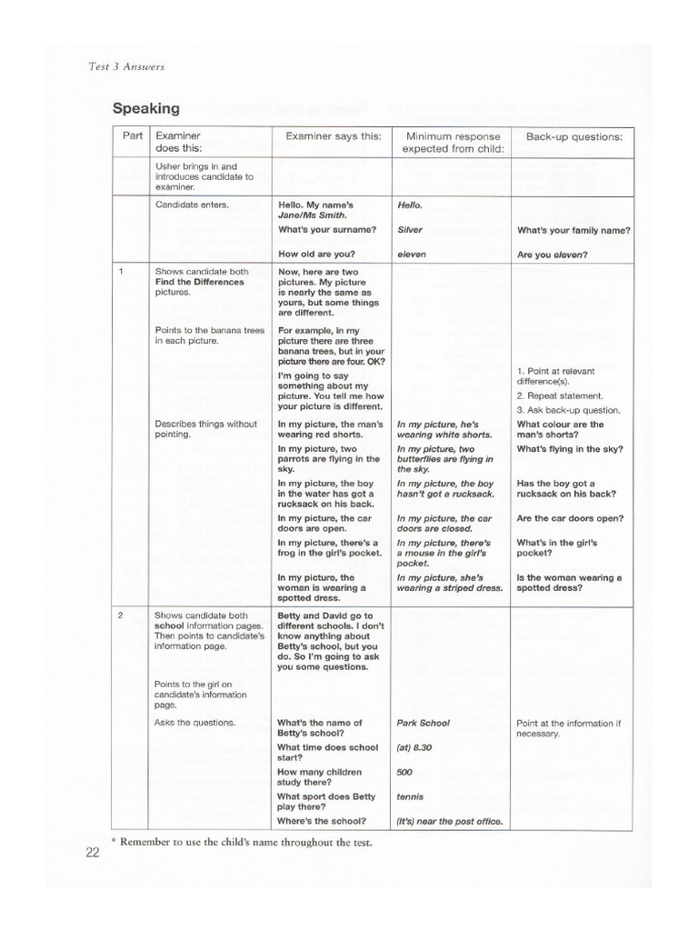 ANS SPEAKING TEST 3 A2 Flyers Authentic Examination Papers 1 Answers Booklet PDF