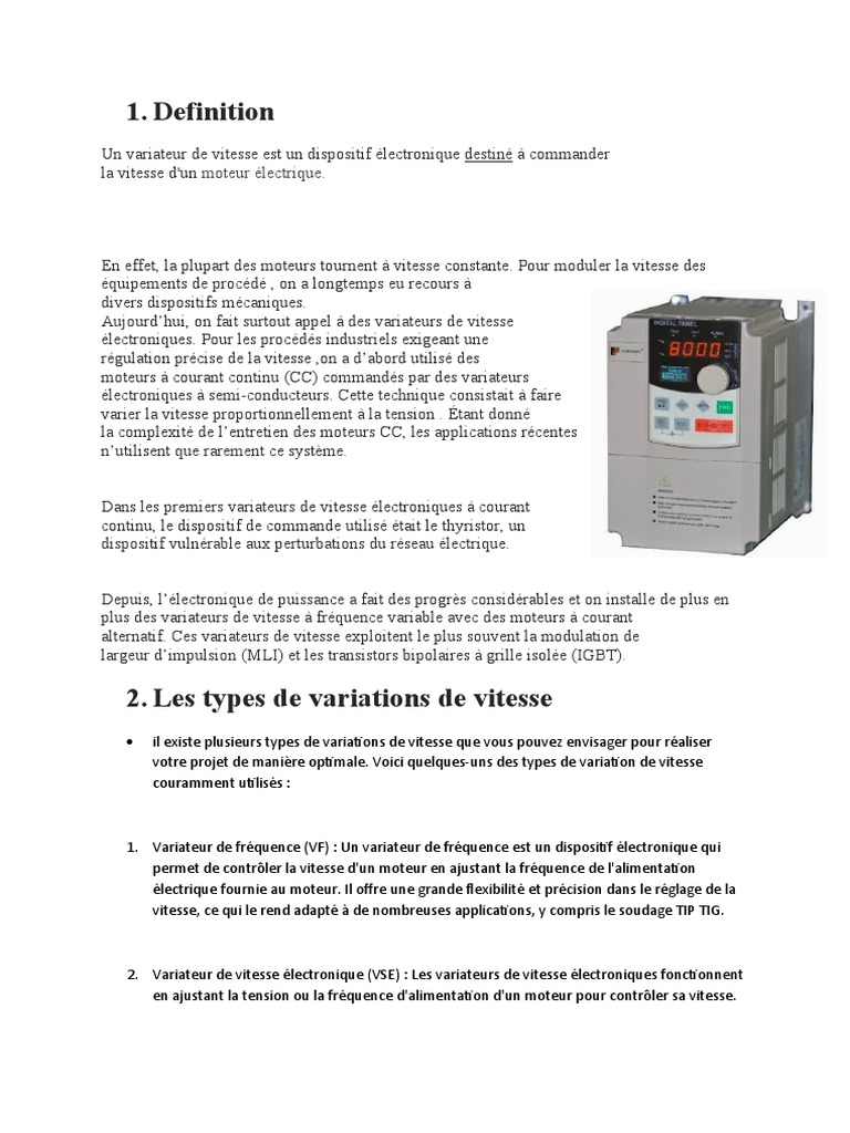 Variateurs de vitesse types et applications PDF Électronique — free download