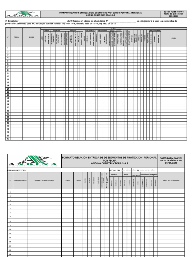 Sg-Sst-Form-003-004 Entrega de Epp Individual y Por Fecha | PDF