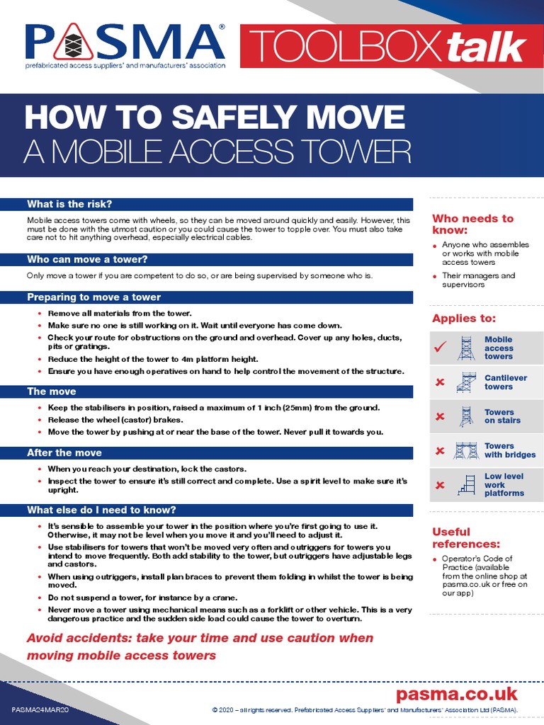 PASMA Toolbox Talks PDF Scaffolding Occupational Safety And Health