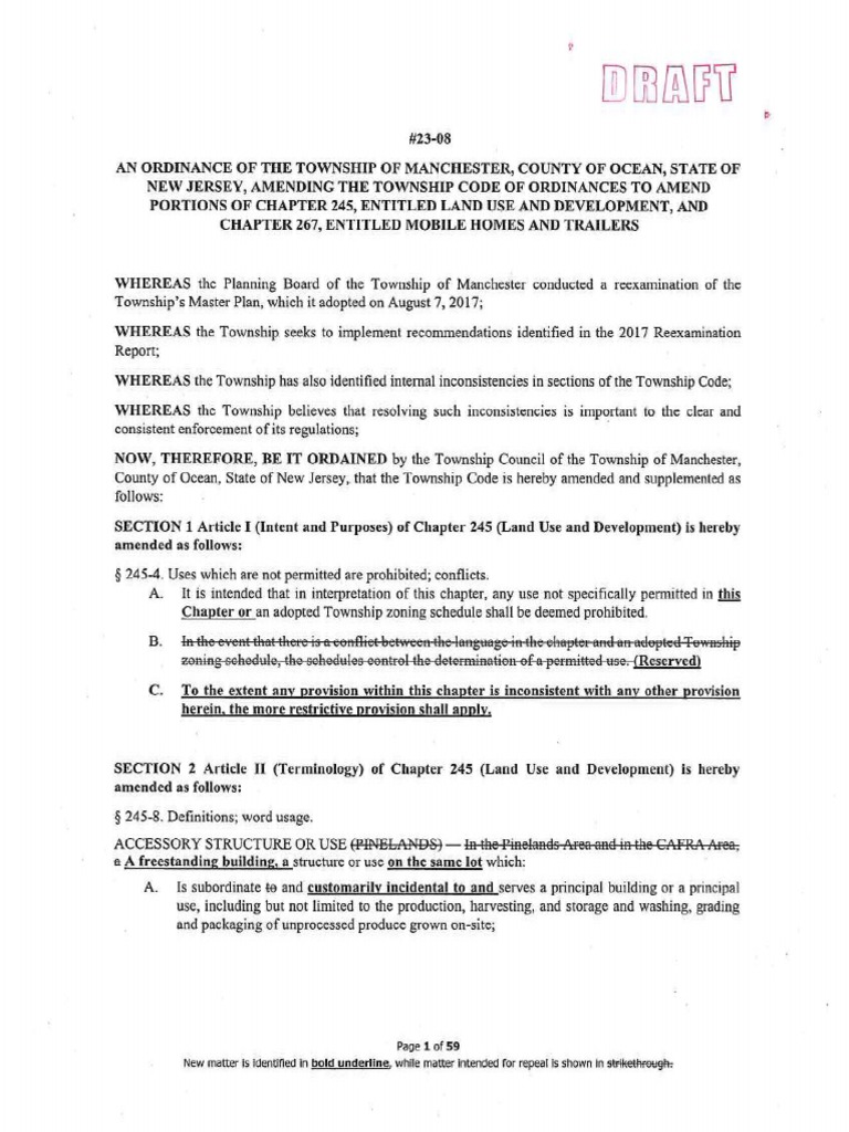 Proposed Changes To Manchester Mobile Home Ordinance and Zoning Map PDF
