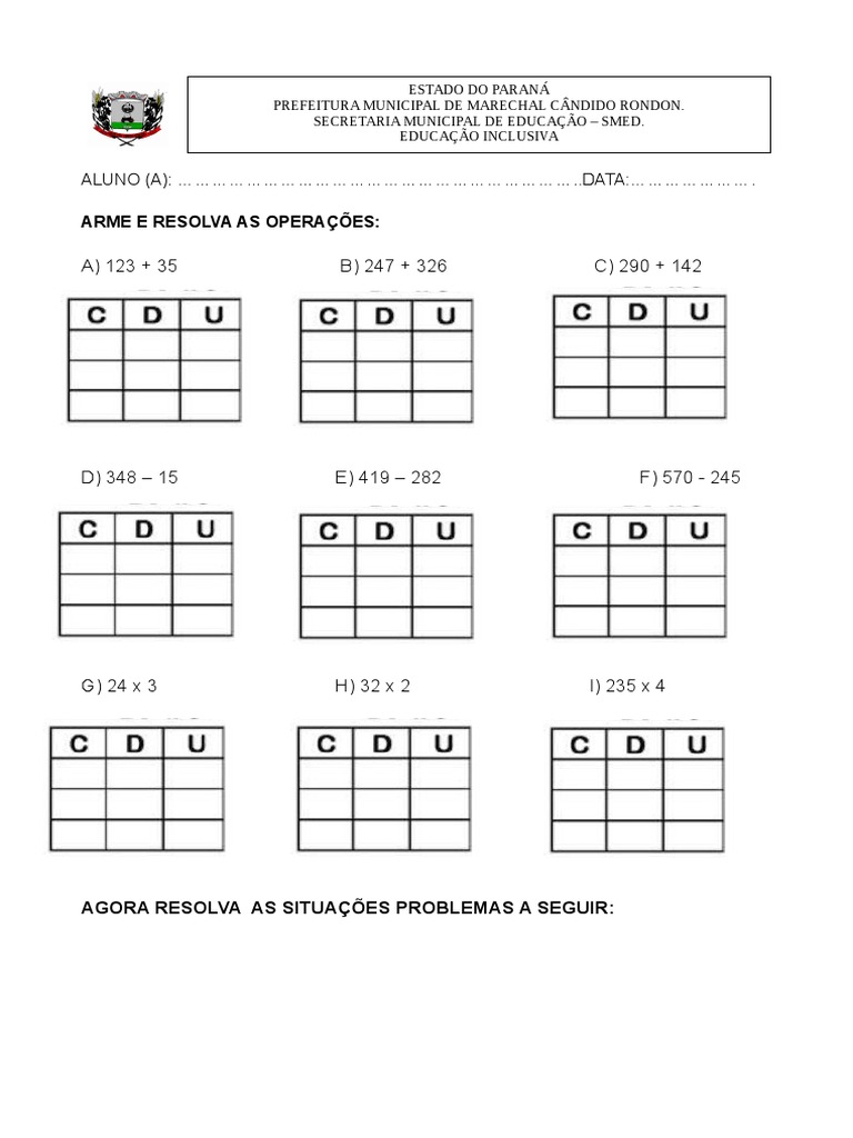 Exercícios de Matemática para o 3º Ano – Operações Básicas