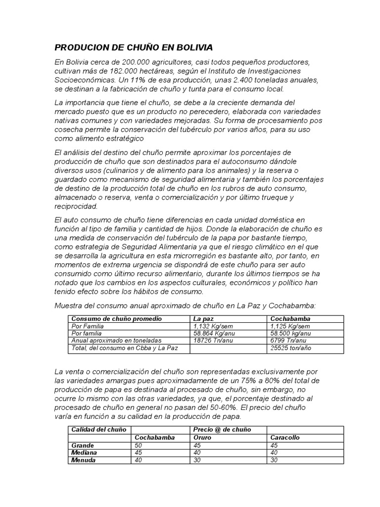 Producción y consumo de chuño en Bolivia | PDF | Patata | Alimentos