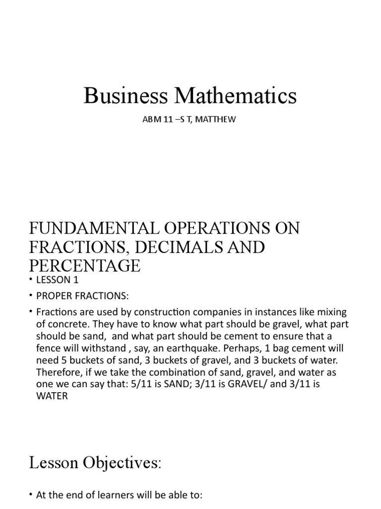 Understanding fundamental operations on fractions decimals and