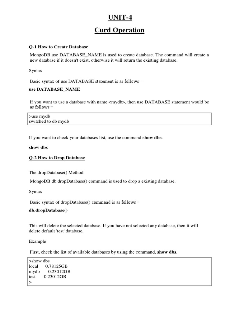 MongoDB CRUD Operations Guide | PDF | Data Type | No Sql