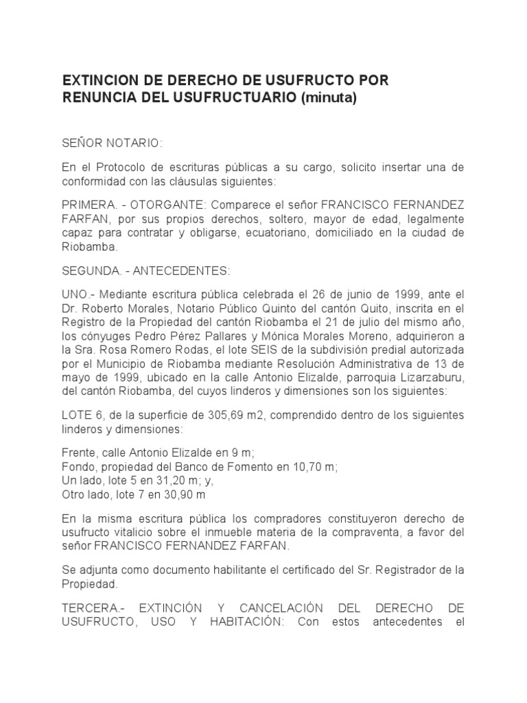 Renuncia de Usufructo Vitalicio | PDF | Ciencias sociales