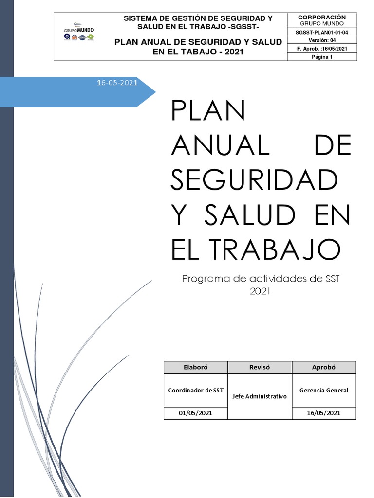 Sgsst-Plan de Sst-Grupo Mundo | PDF | Seguridad y salud ocupacional ...