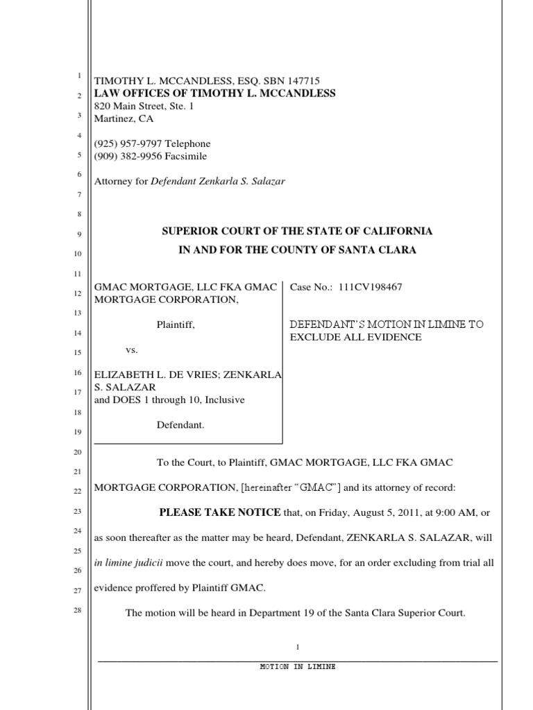 Motion to Exclude Evidence in CA Case | PDF | Pleading | Demurrer