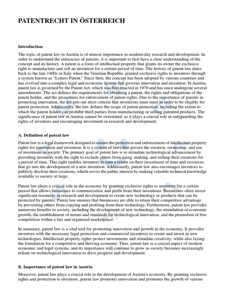 Patentrecht in Österreich PDF Patent Intellectual Property