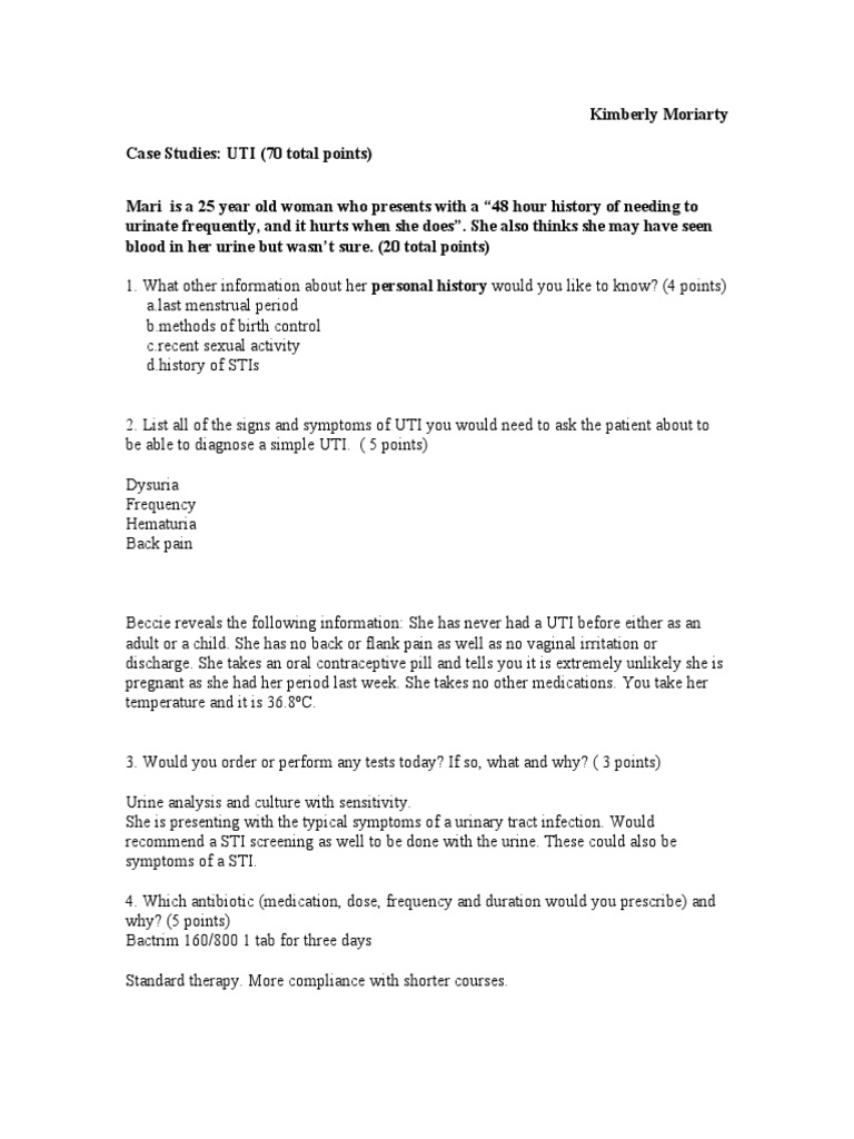 UrinaryInfectionCaseStudies Induction PDF Urinary Tract