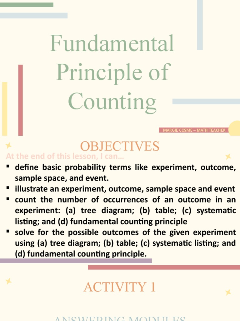 FUNDAMENTAL PRINCIPLE OF COUNTING | PDF | Experiment | Probability