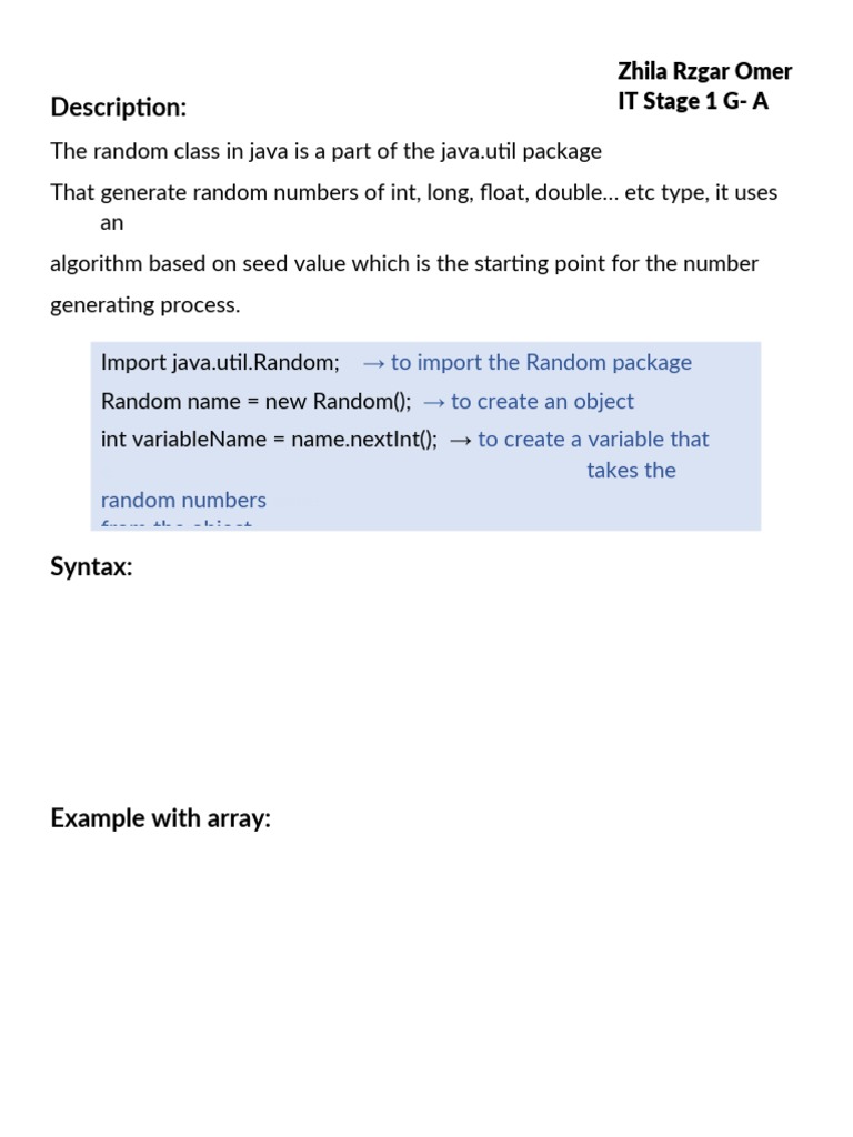 The random class in java is a part of the java.docx | PDF