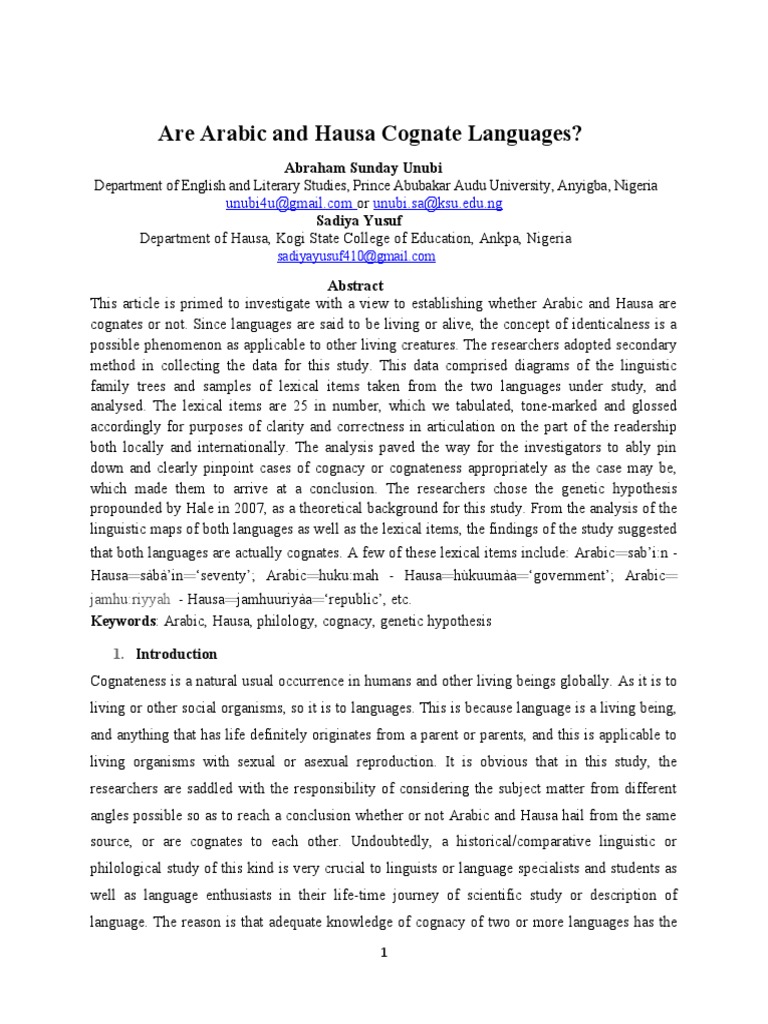 Cognate Languages | PDF | Arabic | Linguistics