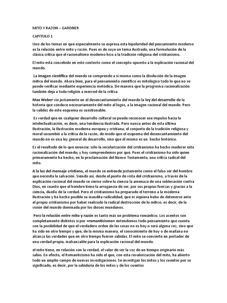 Mito y razón: una crítica histórica | PDF | Verdad | Razón