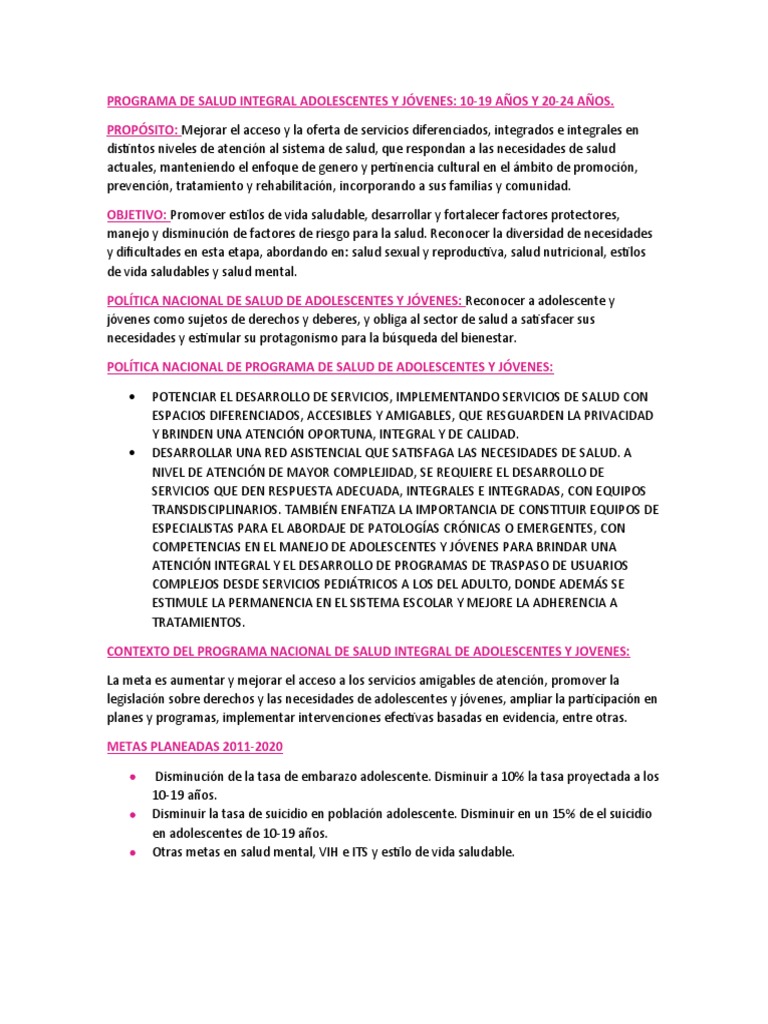 Programa Integral de Salud Adolescente | PDF | Adolescencia | Suicidio